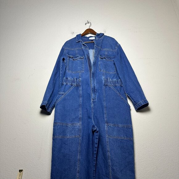 Universal Thread Denim Jean Jumpsuit Pant Women 16 Coveralls Zip Utility Relaxed - Picture 1 of 14